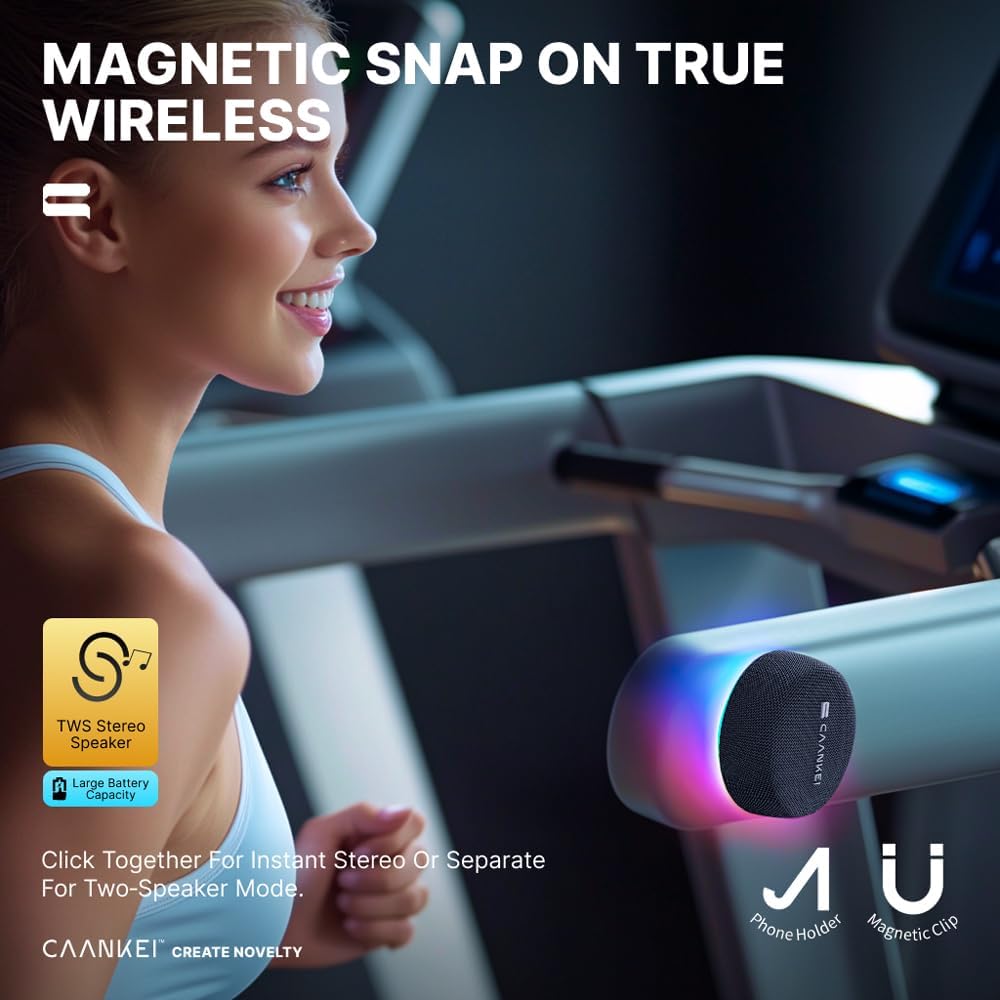 Caankei Magnetic Mini Bluetooth Speaker 5.3 – Wireless Portable Speaker with HiFi Stereo Sound, TWS Dual Pairing, Loud Bass, Compact Design for Travel, Outdoor & Home Use
