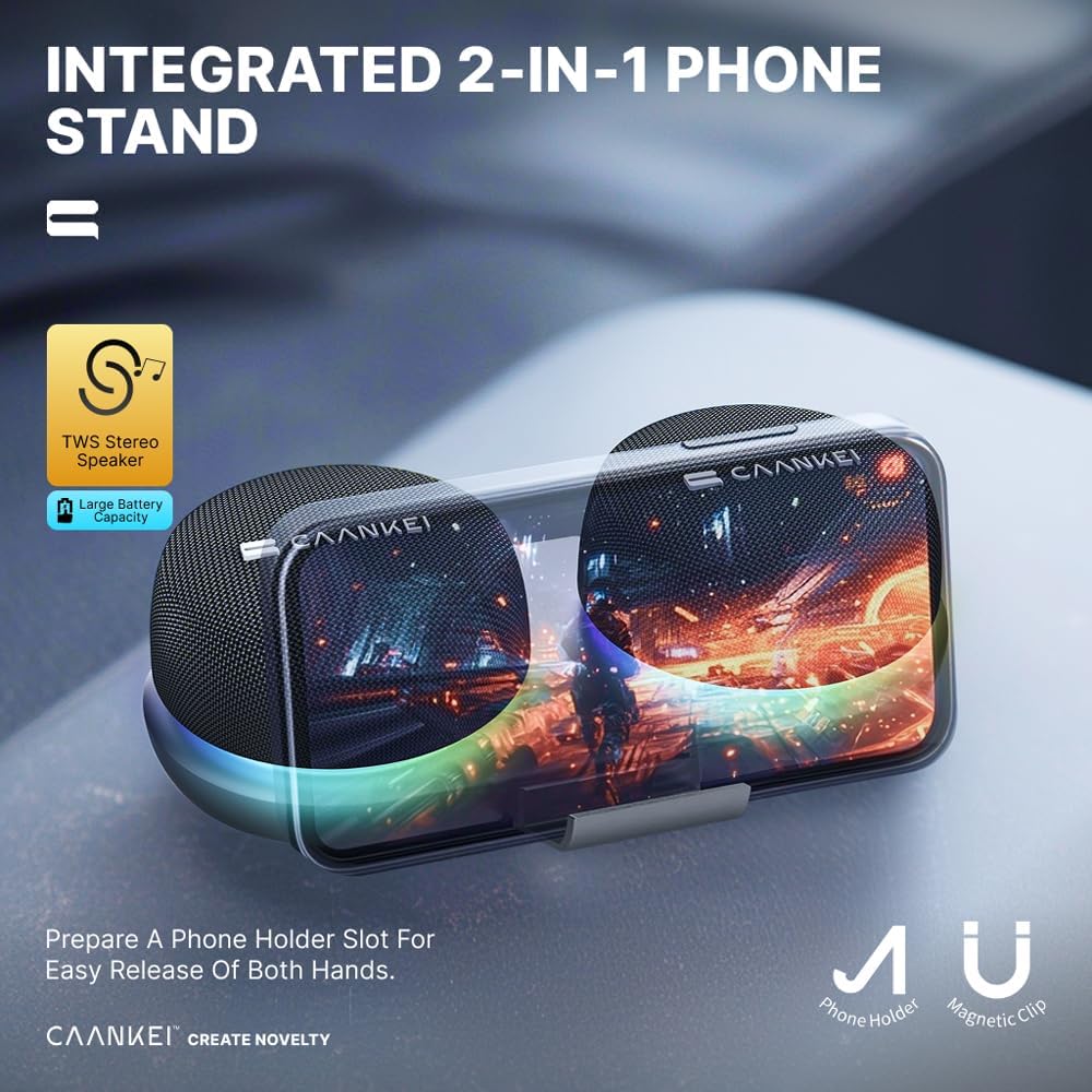 Caankei Magnetic Mini Bluetooth Speaker 5.3 – Wireless Portable Speaker with HiFi Stereo Sound, TWS Dual Pairing, Loud Bass, Compact Design for Travel, Outdoor & Home Use