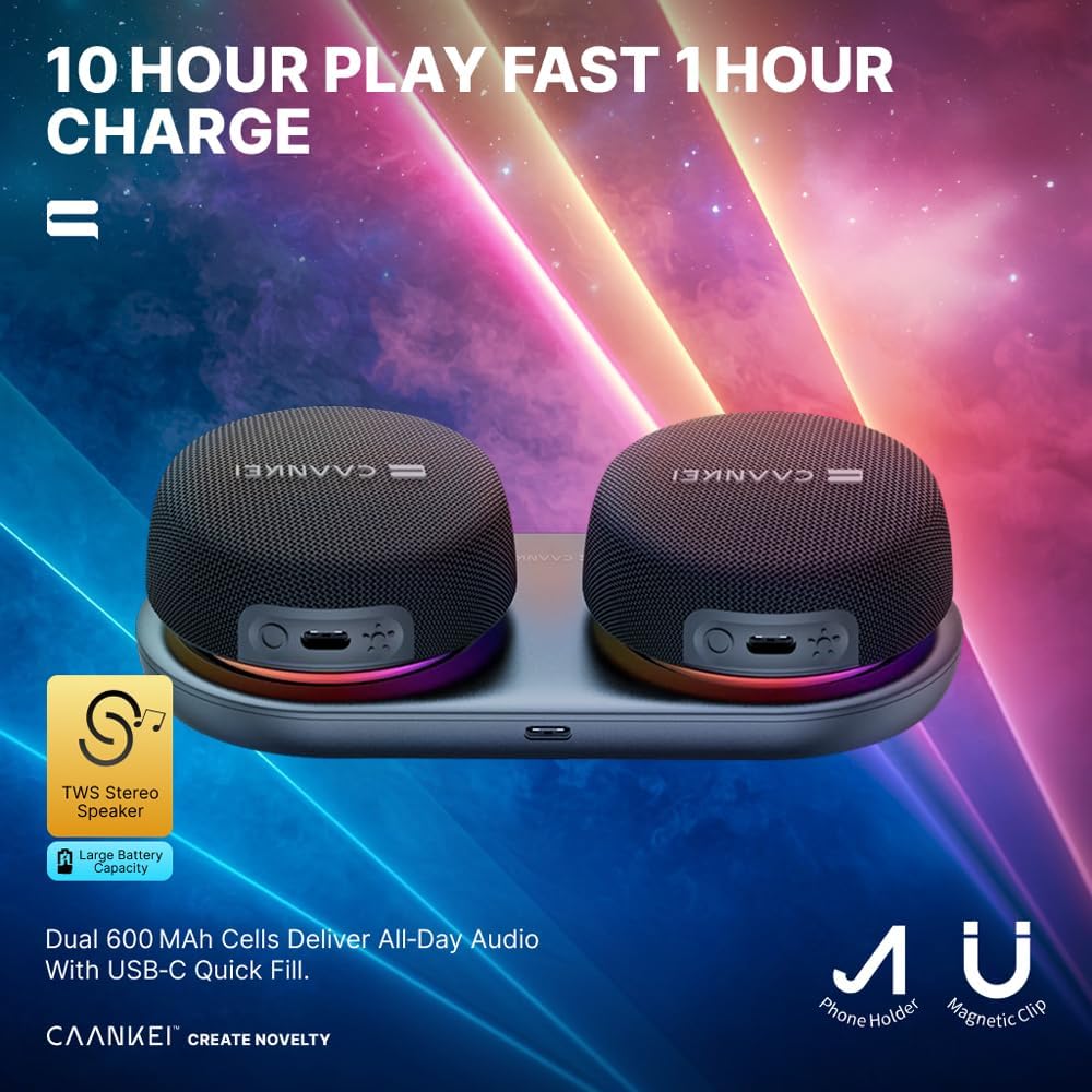 Caankei Magnetic Mini Bluetooth Speaker 5.3 – Wireless Portable Speaker with HiFi Stereo Sound, TWS Dual Pairing, Loud Bass, Compact Design for Travel, Outdoor & Home Use