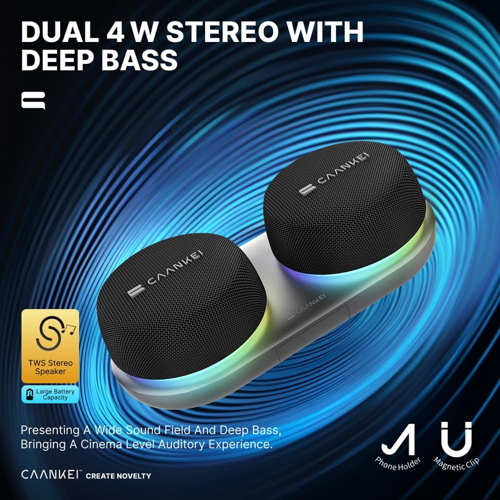Caankei Magnetic Mini Bluetooth Speaker 5.3 – Wireless Portable Speaker with HiFi Stereo Sound, TWS Dual Pairing, Loud Bass, Compact Design for Travel, Outdoor & Home Use