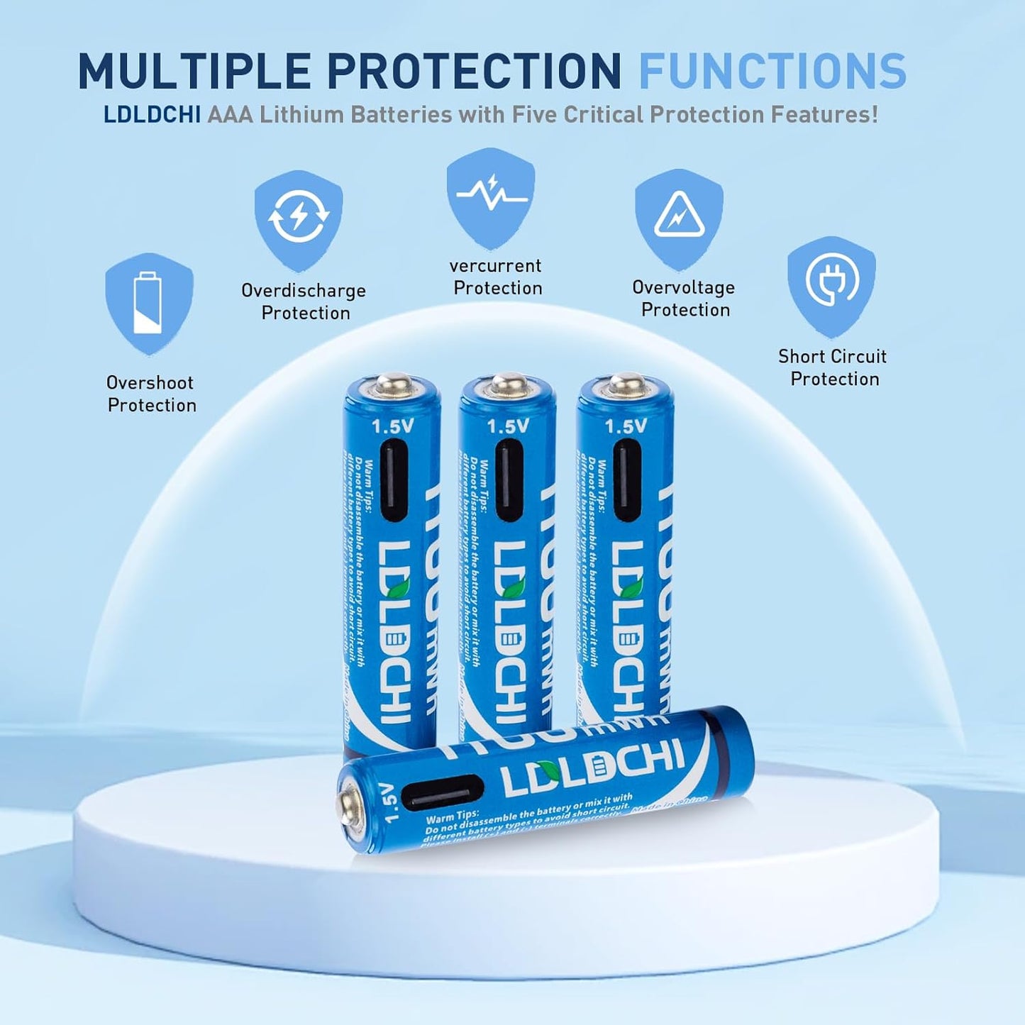 AAA Rechargeable Batteries 1.5V – 4 Pack Lithium, 1100mWh High Capacity, 1000+ Cycles, with 4-in-1 USB Charging Cable