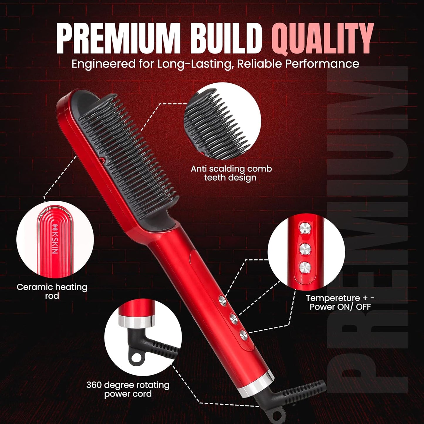 Corded Hair Straightener/Curler Brush with Built-in Comb – Fast Heating, 5 Temp Settings, Anti-Scald Ionic Styling Tool for Frizz-Free Smooth Hair – Salon-Quality Hair Straightening and curling Brush for Women – AU Plug