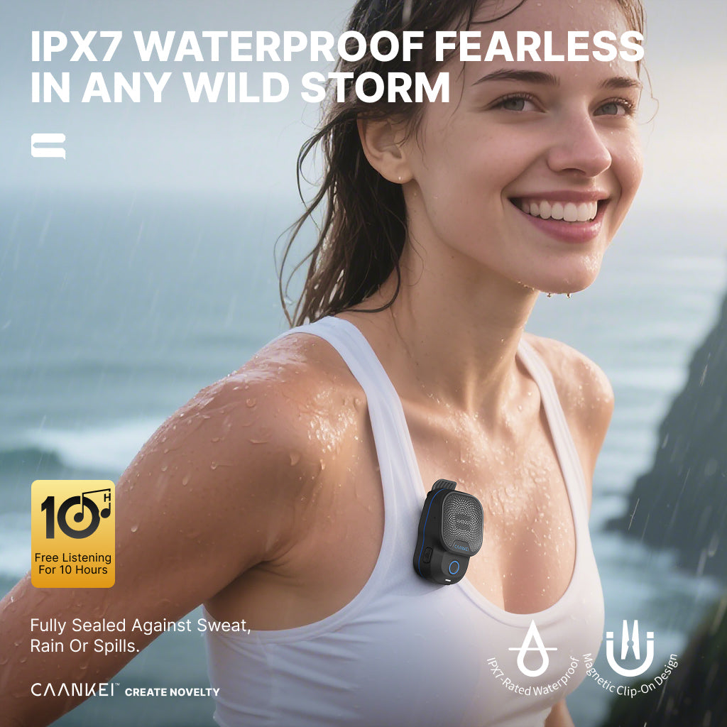 Wearable Bluetooth Speaker V5.3 – Clip-On Wireless Portable Speaker with ENC Mic, IPX7 Waterproof, 30H Playtime, TWS Pairing, Hands-Free Calling, Jobsite & Outdoor Use