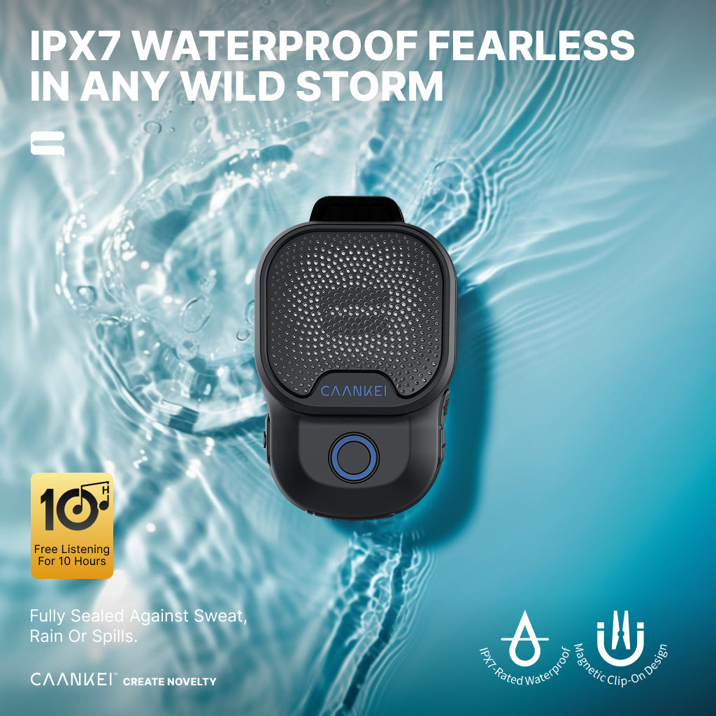 Wearable Bluetooth Speaker V5.3 – Clip-On Wireless Portable Speaker with ENC Mic, IPX7 Waterproof, 30H Playtime, TWS Pairing, Hands-Free Calling, Jobsite & Outdoor Use