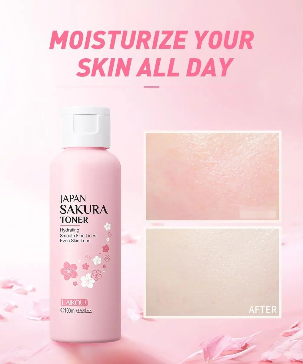 LAIKOU Sakura Facial Toner 100ml with Niacinamide & Hyaluronic Acid – Hydrating Toner for Uneven Looking Skin – Refreshing Face & Neck Toner for Radiant Glow