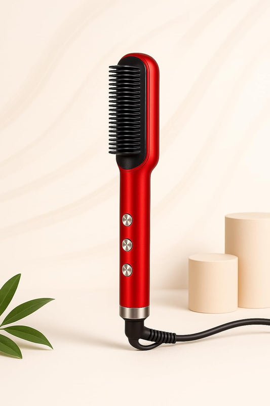 Corded Hair Straightener/Curler Brush with Built-in Comb – Fast Heating, 5 Temp Settings, Anti-Scald Ionic Styling Tool for Frizz-Free Smooth Hair – Salon-Quality Hair Straightening and curling Brush for Women – AU Plug