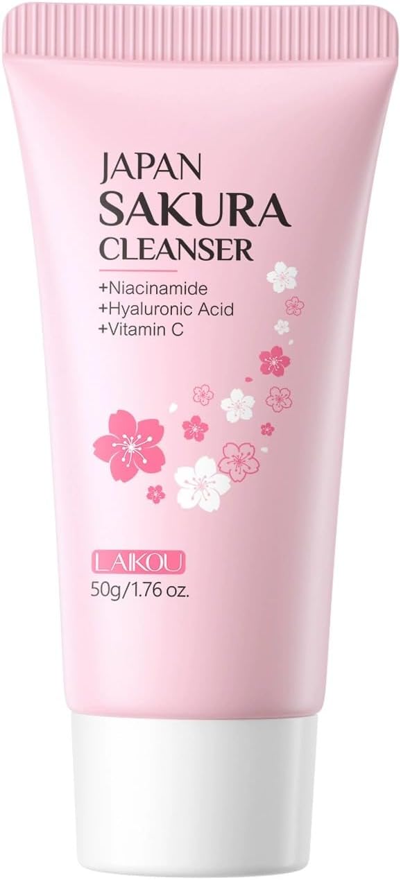 LAIKOU Sakura Foam Face Wash 50g – Gentle Cherry Blossom Facial Cleanser with Niacinamide, Hyaluronic Acid & Vitamin C – Hydrating Foaming Cleanser for Fresh, Smooth & Radiant Looking Skin