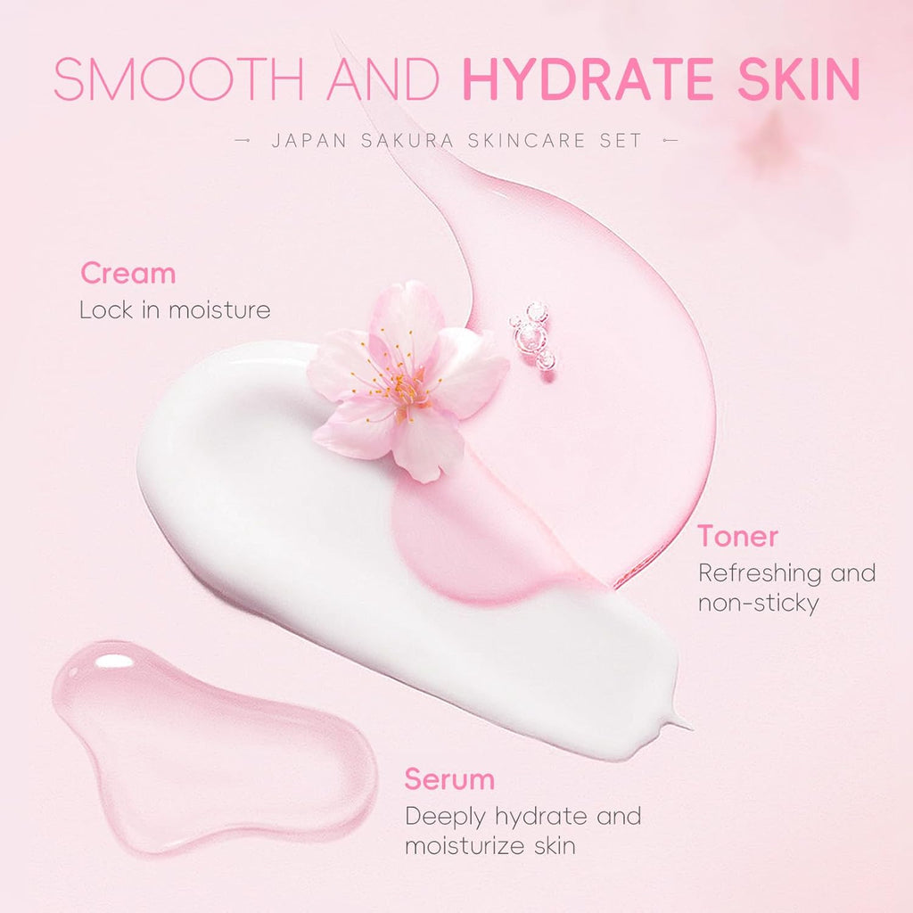LAIKOU Skin Care Set JAPAN SAKURA Women Beauty Gift Sets Skin Care Kit with Cleanser, Toner, Lotion, Serum, Eye Cream, Face Cream Travel Kit for Women Teen Girls Mom Daughter TSA-friendly Sizes 6pcs