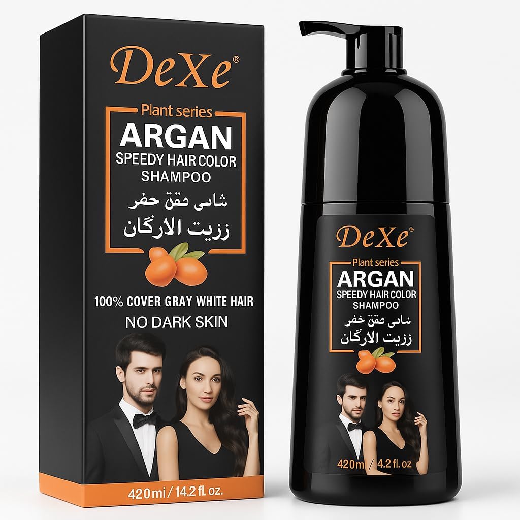 Dexe Black Hair Argan Oil Shampoo – 5 Minute Instant Hair Dye, Natural Organic Gray Coverage, Nourishing & Long-Lasting Color for Men & Women (BLACK)