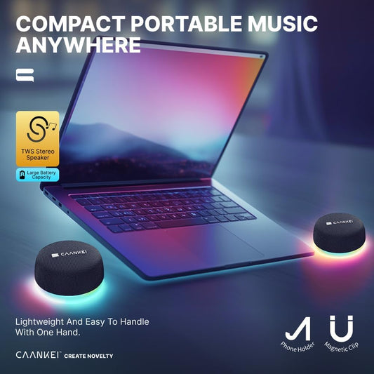 Caankei Magnetic Mini Bluetooth Speaker 5.3 – Wireless Portable Speaker with HiFi Stereo Sound, TWS Dual Pairing, Loud Bass, Compact Design for Travel, Outdoor & Home Use