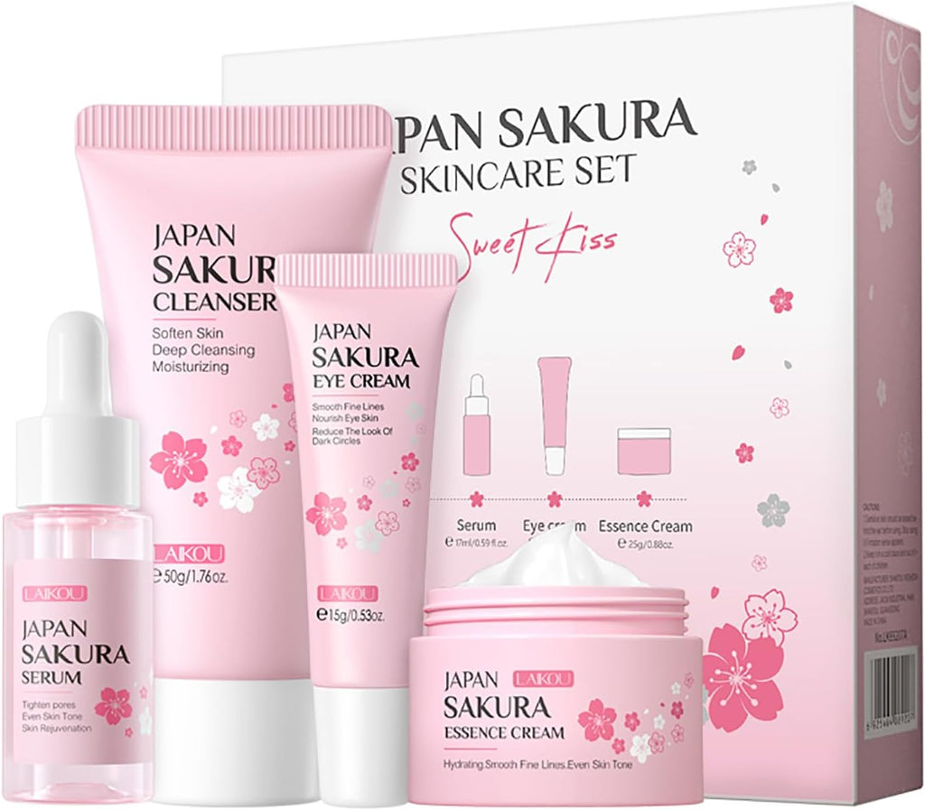LAIKOU Skin Care Set JAPAN SAKURA Women Beauty Gift Sets Skin Care Kit with Cleanser, Toner, Lotion, Serum, Eye Cream, Face Cream Travel Kit for Women Teen Girls Mom Daughter TSA-friendly Sizes 6pcs