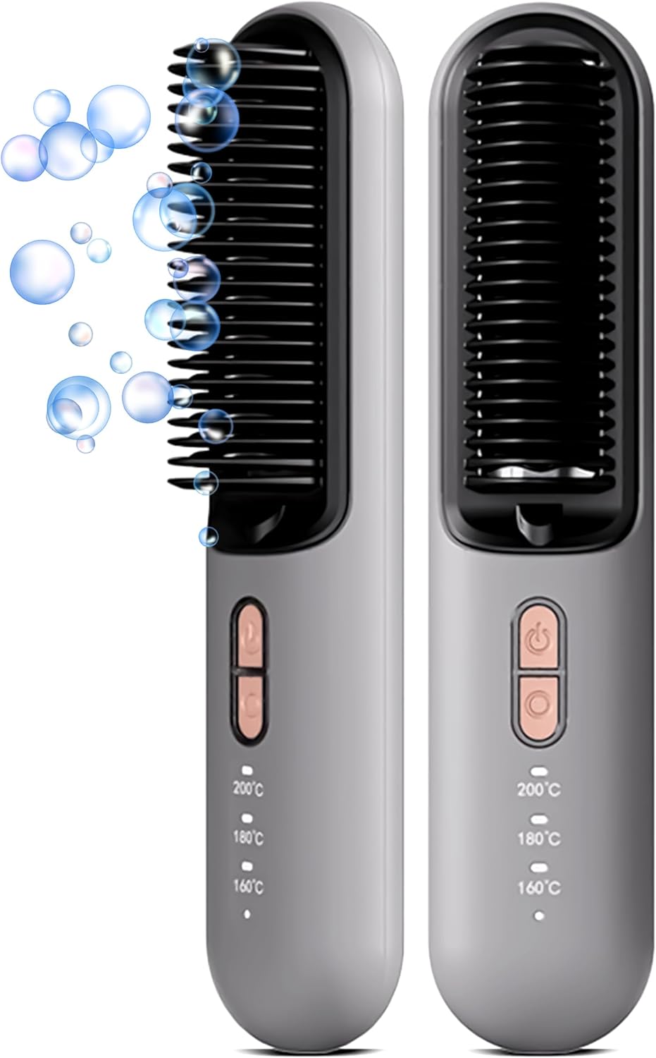 Cordless Hair Straightener Brush – Portable 2-in-1 Ionic Straightening Comb for Women, Travel Size, USB-C Rechargeable, Anti-Frizz & Anti-Scald Design