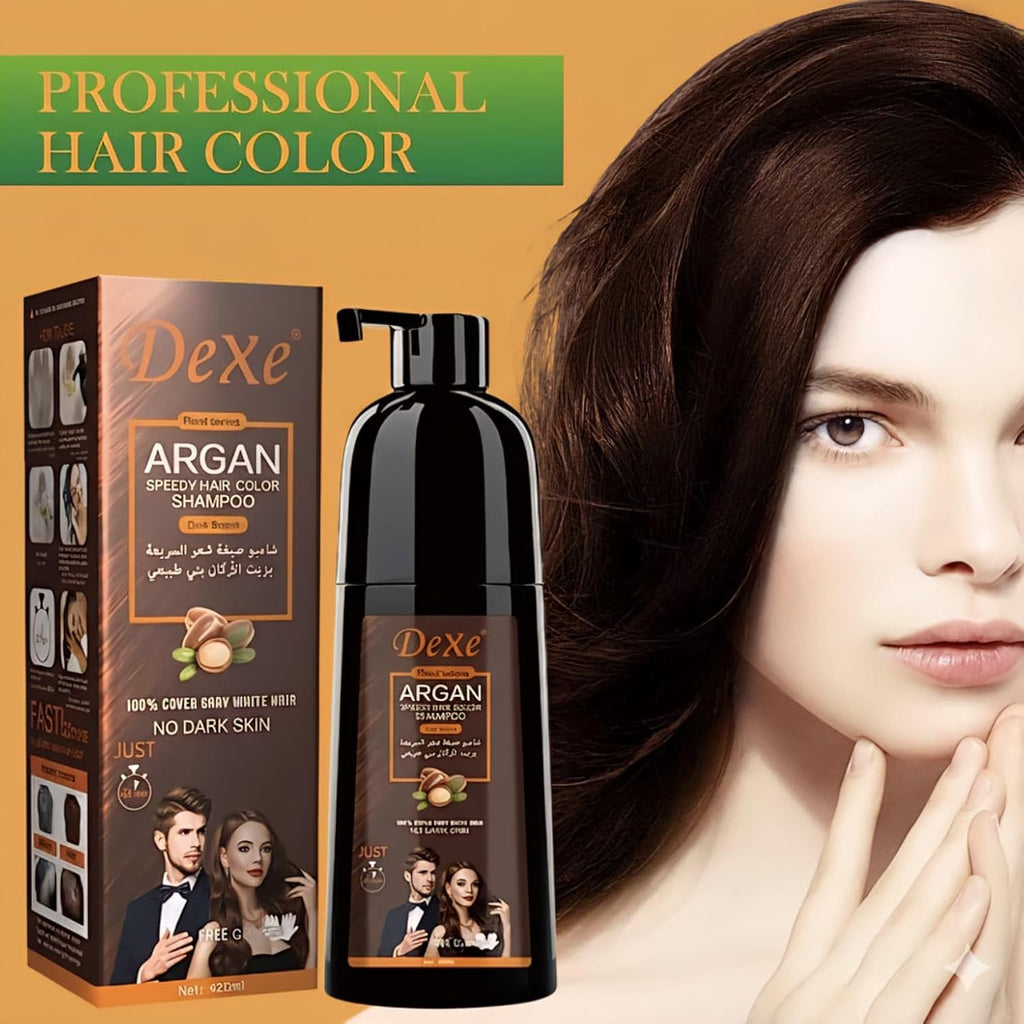 Dexe Black Hair Argan Oil Shampoo – 5 Minute Instant Hair Dye, Natural Organic Gray Coverage, Nourishing & Long-Lasting Color for Men & Women (BLACK)