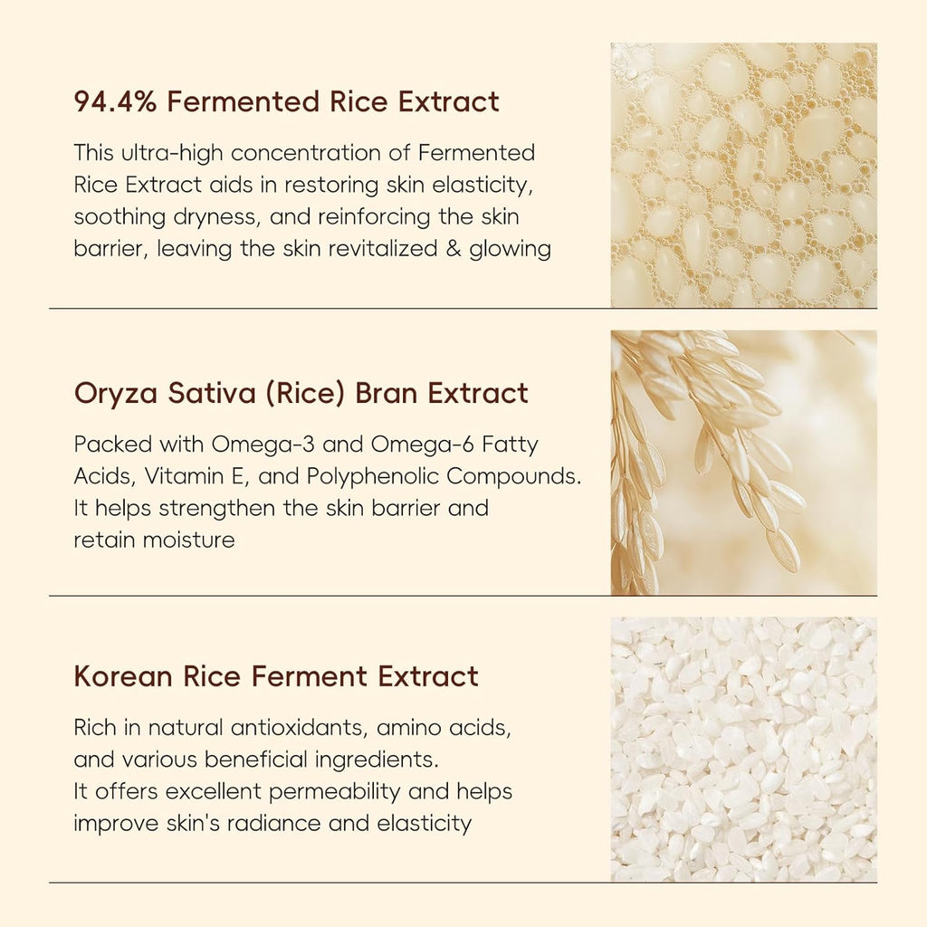 LAIKOU Rice Radiance Facial Skin Care Products Set - 94.4% Fermented Rice Extract, Additive - Free, Beauty & Skincare Gift for All Skin Types