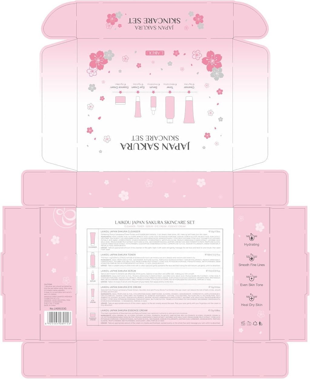 LAIKOU Skin Care Set JAPAN SAKURA Women Beauty Gift Sets Skin Care Kit with Cleanser, Toner, Lotion, Serum, Eye Cream, Face Cream Travel Kit for Women Teen Girls Mom Daughter TSA-friendly Sizes 6pcs