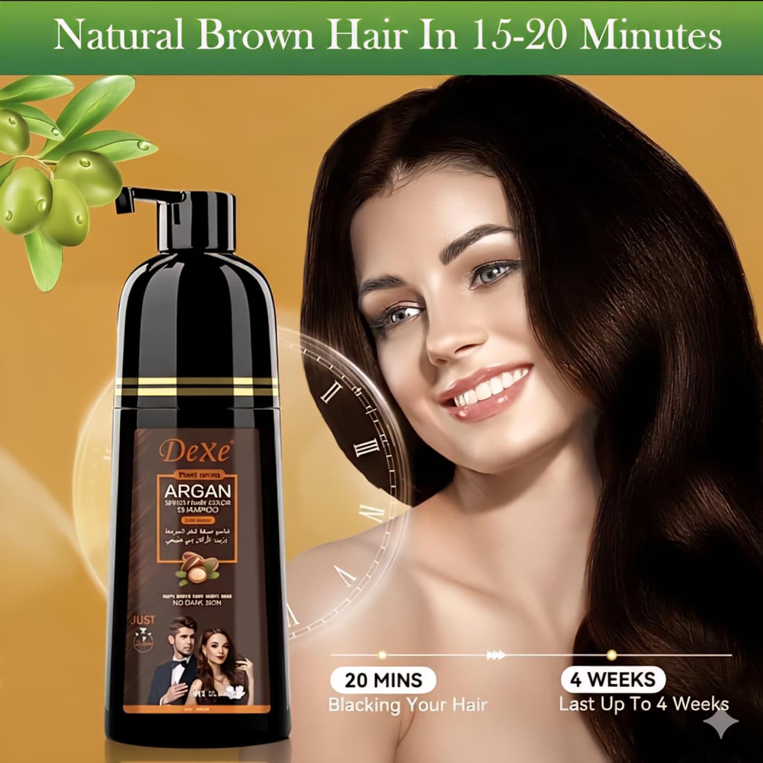 Dexe Black Hair Argan Oil Shampoo – 5 Minute Instant Hair Dye, Natural Organic Gray Coverage, Nourishing & Long-Lasting Color for Men & Women (BLACK)