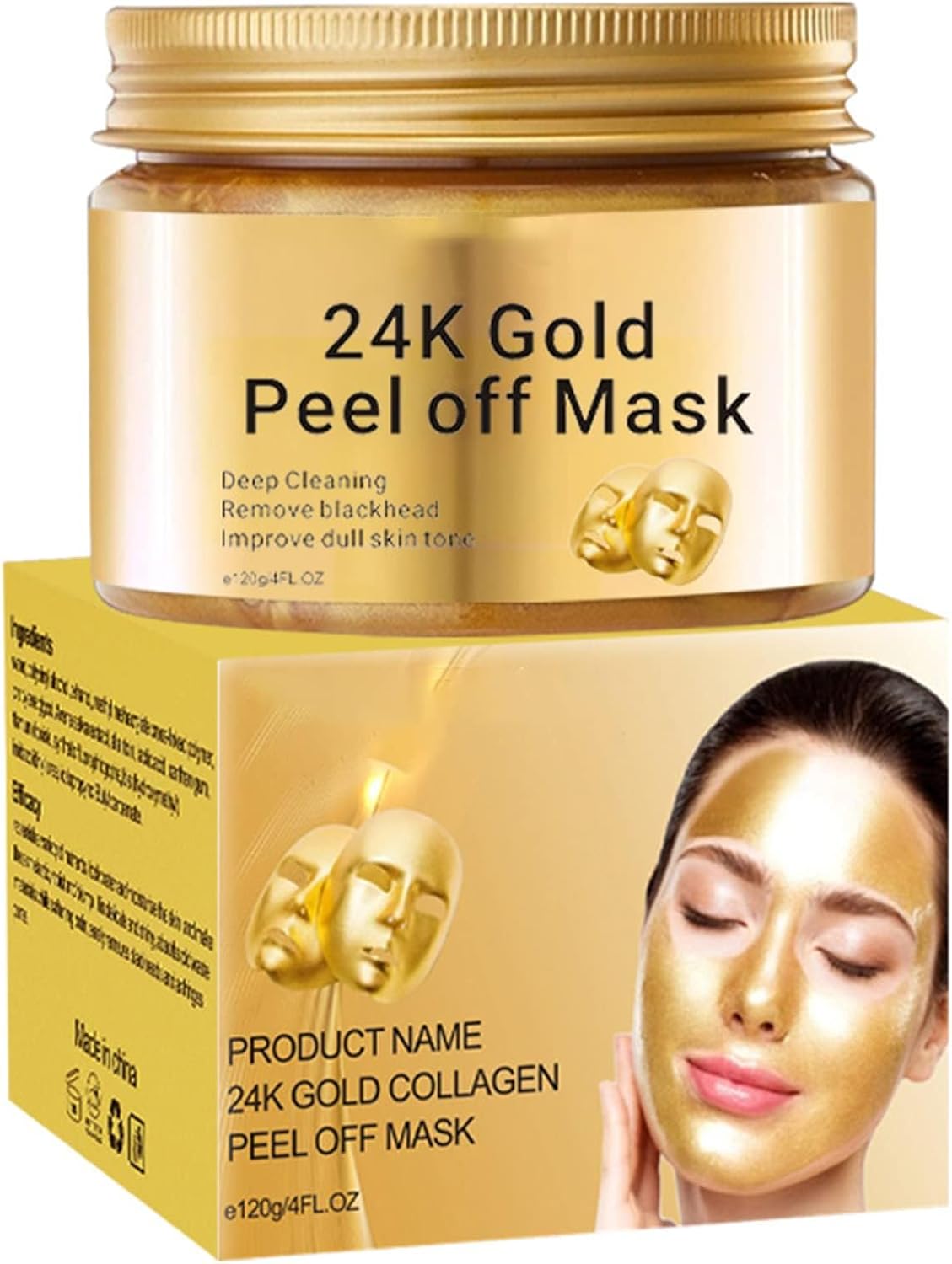 24K Gold Peel off Face Mask 120g – Cleansing Peel Mask for Excess Oil, Blackhead, Deadskin & Surface Buildup – Hydrating Facial Mask for Smooth, Radiant Looking Skin – Suitable for Most Skin Types