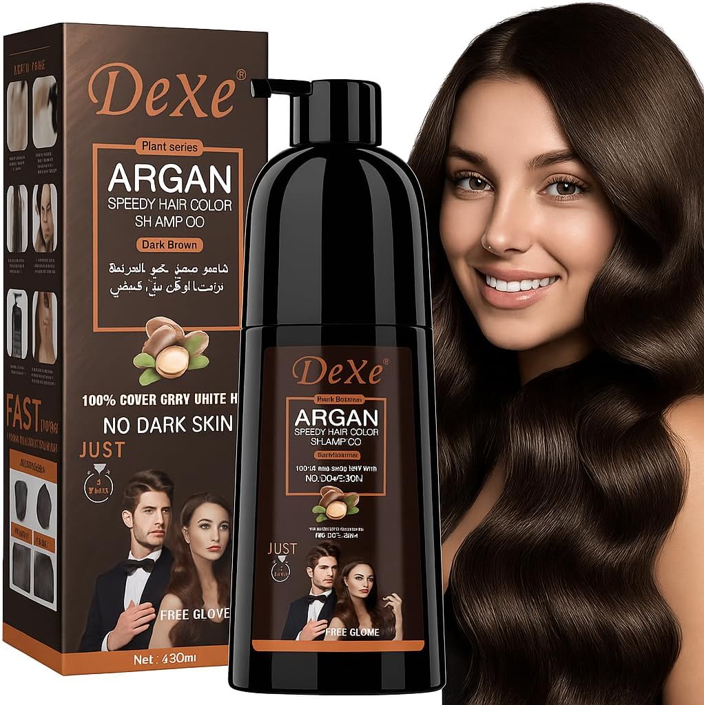 Dexe Black Hair Argan Oil Shampoo – 5 Minute Instant Hair Dye, Natural Organic Gray Coverage, Nourishing & Long-Lasting Color for Men & Women (BLACK)