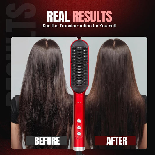 Corded Hair Straightener/Curler Brush with Built-in Comb – Fast Heating, 5 Temp Settings, Anti-Scald Ionic Styling Tool for Frizz-Free Smooth Hair – Salon-Quality Hair Straightening and curling Brush for Women – AU Plug