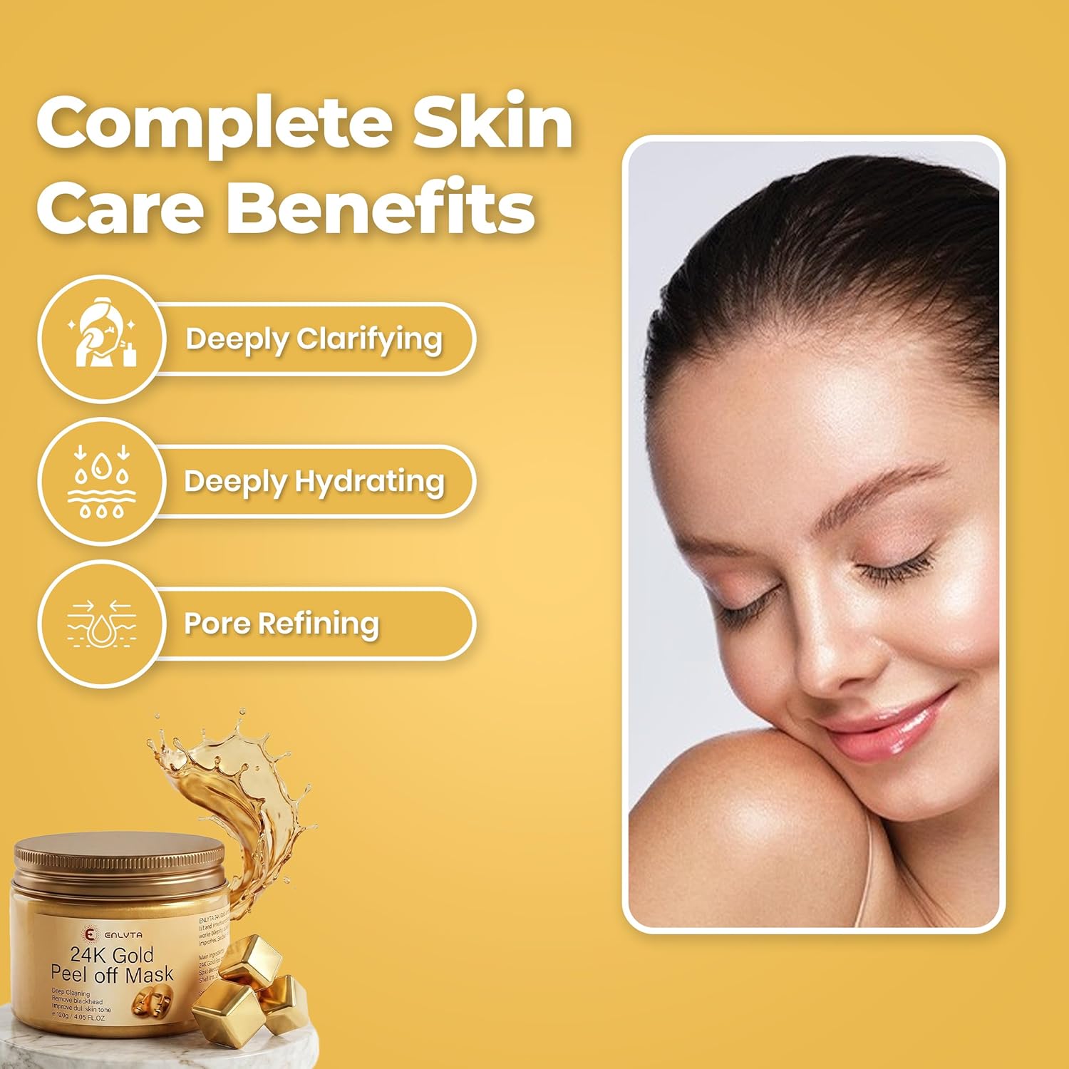 24K Gold Peel off Face Mask 120g – Cleansing Peel Mask for Excess Oil, Blackhead, Deadskin & Surface Buildup – Hydrating Facial Mask for Smooth, Radiant Looking Skin – Suitable for Most Skin Types